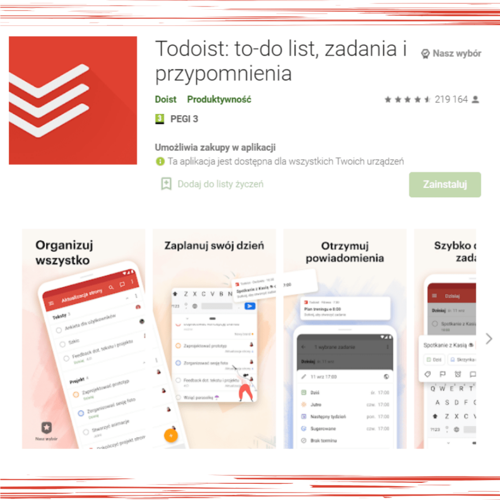 Todoist aplikacja - zadania i przypomnienia