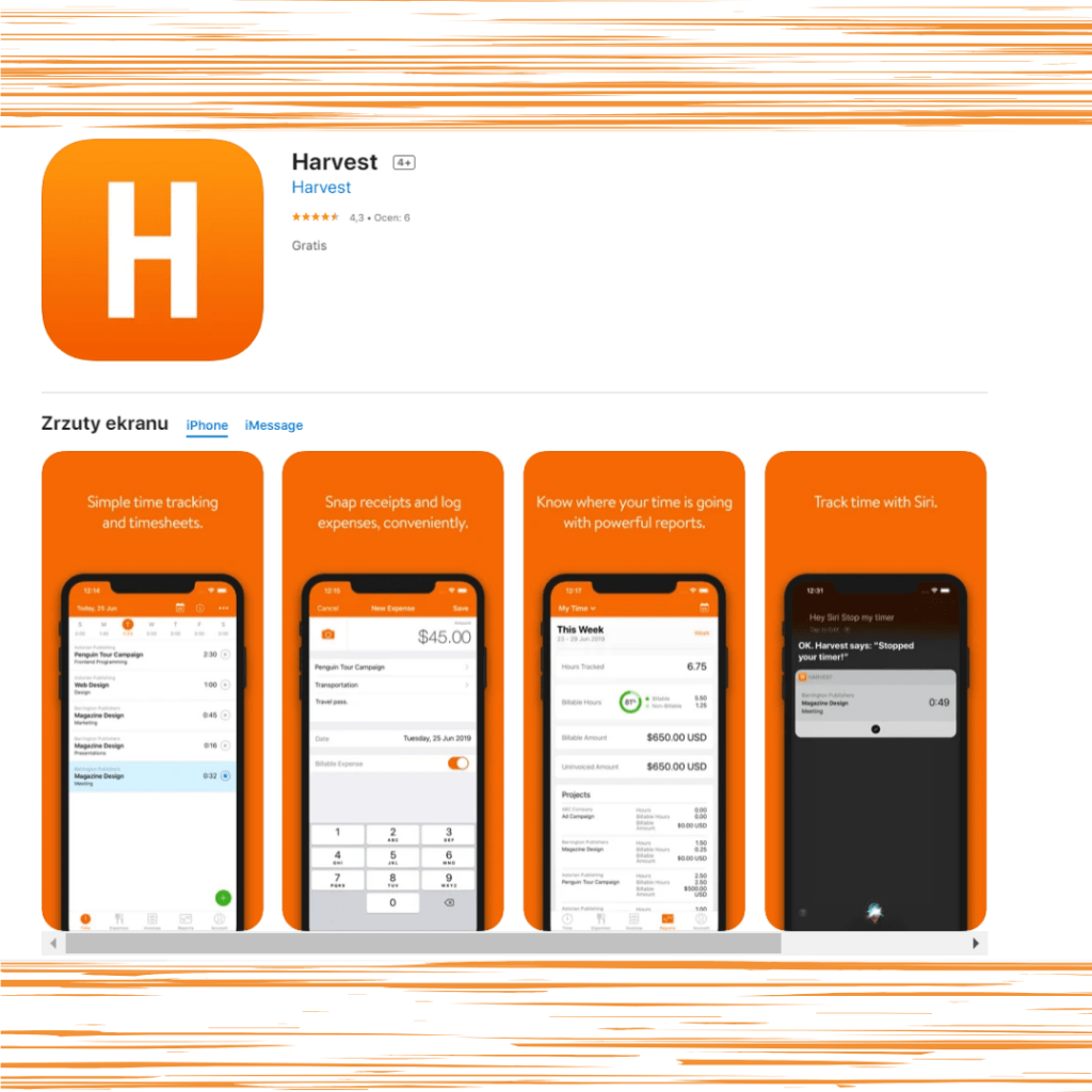 Aplikacja Harvest za iOS