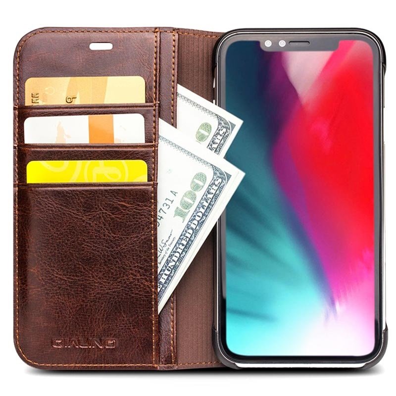 Qialino Classic iPhone XR etui - portfel iPhone XR skórzane etui od Qialino