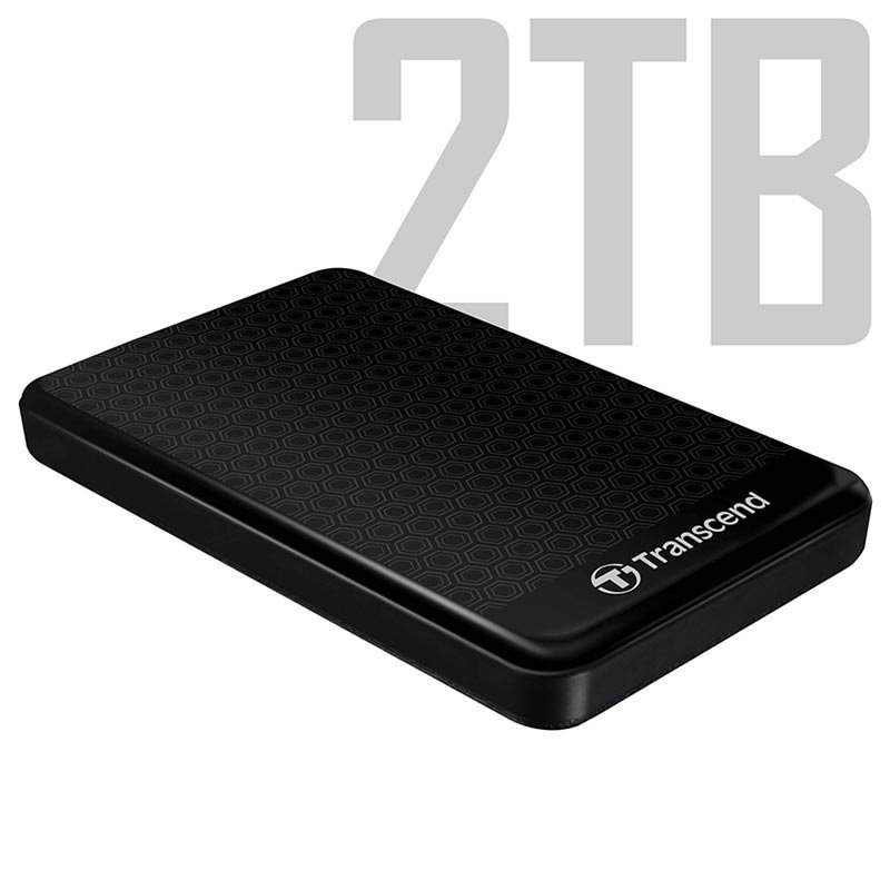 Transcend zewnętrzny dysk twardy w kolorze czarnym z 2 TB pamięci Czarny zewnętrzny dysk twardy firmy Transcend o pojemności 2 TB