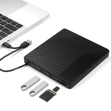 005 Zewnętrzny napęd optyczny USB-C/USB z czytnikiem kart SD/TF - odtwarzanie i nagrywanie płyt CD/DVD