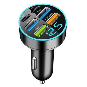 100W 6-portowa szybka ładowarka samochodowa PD/QC3.0 - 2x USB-C, 4x USB-A - czarna