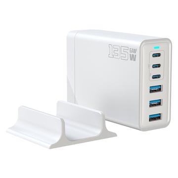 Ładowarka biurkowa GaN 135W / 6-portowa szybka stacja ładująca - 3x USB-C, 3x USB-A