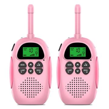 2 sztuki DJ100 Dzieci Walkie Talkie Zabawki Dzieci Interphone Mini ręczny nadajnik-odbiornik o zasięgu 3 km Radio UHF ze smyczą - różowy + różowy