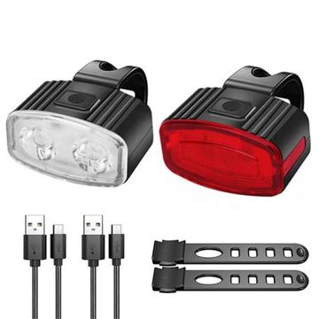 Zestaw lampek rowerowych ładowanych przez USB Przednia tylna lampka rowerowa LED Reflektor USB Lampka rowerowa tylna - Zestaw czerwony + biały - 2 szt.