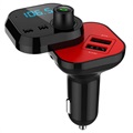 Ładowarka Samochodowa 2x USB z Transmiterem FM BT26 - Czarna / Czerwona