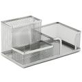 3-komorowy metalowy organizer na biurko - srebrny