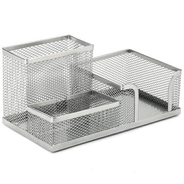 3-komorowy metalowy organizer na biurko - srebrny