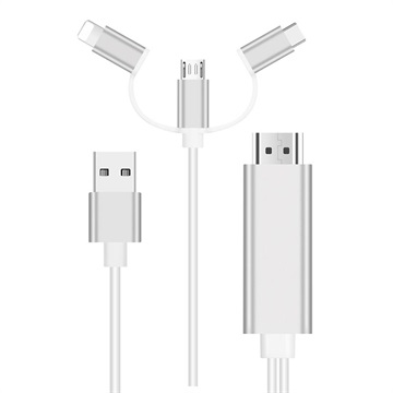 Kabel HDMI 3-w-1 - Lightning, Type-C, MicroUSB