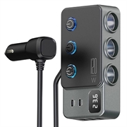Szybka ładowarka samochodowa 3 w 1 PD 35W - adapter do zapalniczki samochodowej 120W i 5 portów USB - czarna