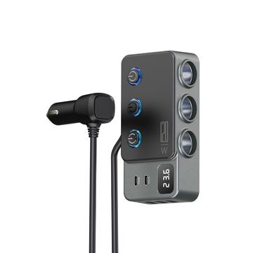 Szybka ładowarka samochodowa 3 w 1 PD 35W - adapter do zapalniczki samochodowej 120W i 5 portów USB - czarna