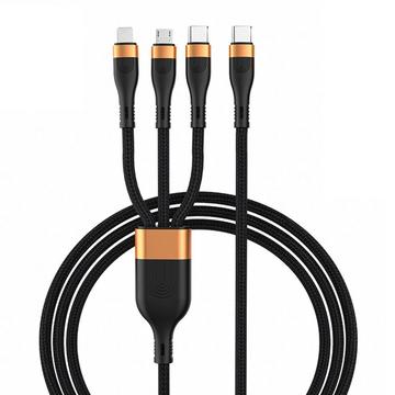 Kabel ładujący USB-C 3 w 1 - Micro USB, USB-C i Lightning - 1.2m - złoty / czarny