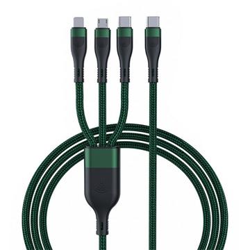 Kabel ładujący USB-C 3 w 1 - Micro USB, USB-C i Lightning - 1.2m - Zielony / Czarny