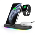 Stojak 3-w-1 Ładowarka Bezprzewodowa do Apple iPhone, iWatch, Airpods - Czarny