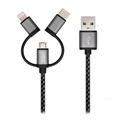 Kabel USB 3-w-1 3Sixt - Micro-USB, USB-C, Lightning – Czarno-Srebrny