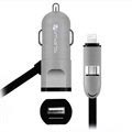 Ładowarka samochodowa 4smarts MultiCord 2-w-1 Lightning / microUSB, Szaro / Czarna