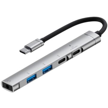 Wielofunkcyjny koncentrator USB-C 5 w 1 ze stopu aluminium - srebrny