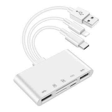 Hub USB OTG 5 w 1 / czytnik kart z portami Lightning, USB-C, USB-A