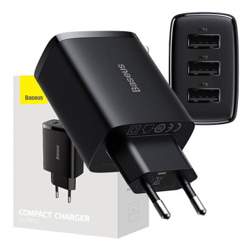 Baseus Compact Quick Charger CCXJ020101, 3x USB, 17W - Czarny