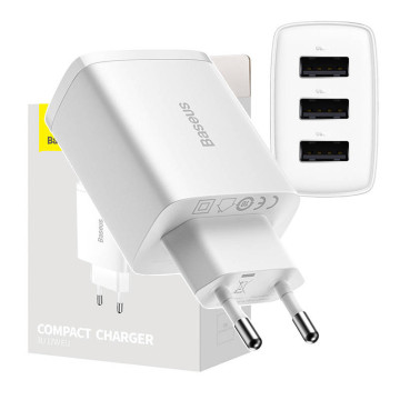 Baseus Compact Quick Charger CCXJ020102, 3x USB, 17W - biały