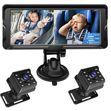 6.8" niania samochodowa z dwiema kamerami 1080P HD z funkcją obrotu o 360 stopni