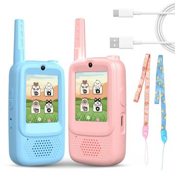 A1 Kids Video Walkie Talkie z funkcją zmiany głosu i udostępniania zdjęć - 2 szt. - Różowy / Niebieski
