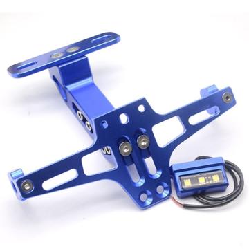 Regulowany uchwyt tablicy rejestracyjnej motocykla ze stopu aluminium CNC Uchwyt teleskopowy ze światłem LED - niebieski