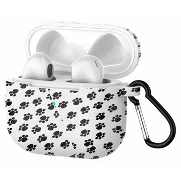 Wzorzyste silikonowe etui AirPods 3 z karabińczykiem - czarny / biały