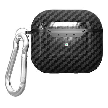 Etui z TPU z Karabińczykiem do AirPods 4 - Włókno Węglowe - Czarne