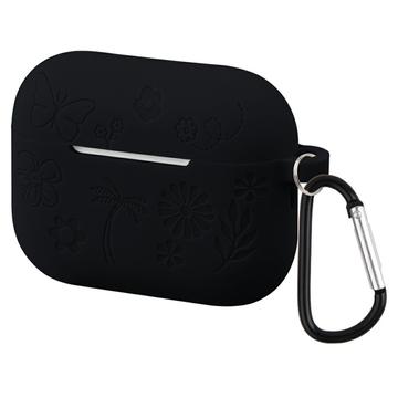 AirPods Pro 3 Flower Pattern Etui silikonowe z karabińczykiem - Czerń