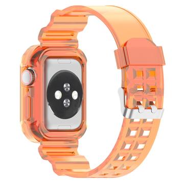 Apple Watch Series 10 Zamienny Pasek Silikonowy ze Zintegrowaną Ramką - 42mm - Transparentny Pomarańcz