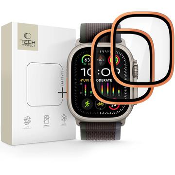 Szkło hartowane chroniące ekran Apple Watch Ultra/Ultra 2/Ultra 3 Tech-Protect Glass Ring - 9H, 2 szt. - Kosmiczna pomarańcza