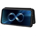 Asus Zenfone 8 Etui z Klapką - Włókno Węglowe - Czarne