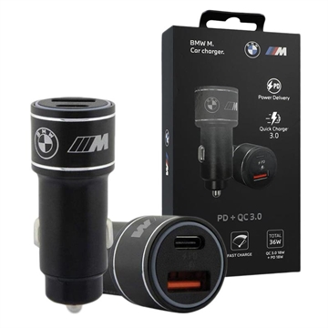 Szybka Ładowarka Samochodowa BMW M Edition z USB-C PD, USB-A QC3.0 - 36W - Czarna