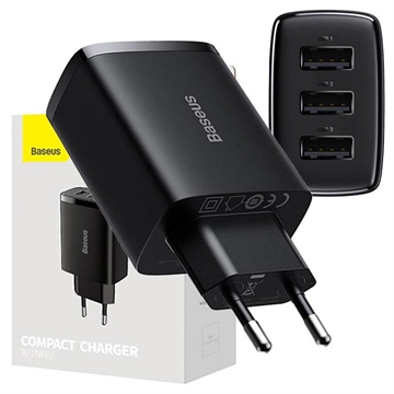 Baseus Compact Quick Charger CCXJ020101, 3x USB, 17W - Czarny