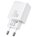 Ładowarka Sieciowa Baseus Compact 20W - USB-C PD3.0, USB QC3.0 - Biała