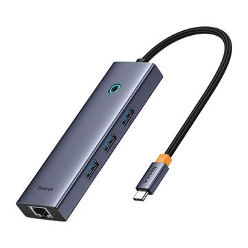 Baseus Flite BS-OH109 Hub USB-C 4 w 1 - 3xUSB 3.0, port Ethernet RJ45 - Kosmiczna szarość