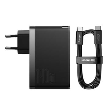 Ładowarka ścienna Baseus GaN5 Pro 140W z kablem USB-C - 2xUSB-C, USB-A - czarna