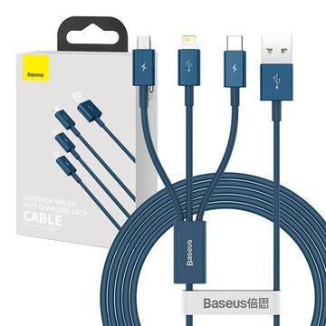Kabel do szybkiego ładowania Baseus Superior Series 3 w 1 - 1m, 3.5A - niebieski