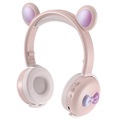 Bluetooth Słuchawki BK7 z LED Bear Ear - Róż