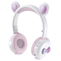 Bluetooth Słuchawki BK7 z LED Bear Ear - Biel