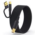 Pleciony kabel 2 w 1 USB-A / USB-C do USB-B - 5m - Czarny