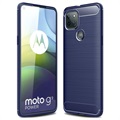 Szczotkowane etui z TPU do Motorola Moto G9 Power - Włókno węglowe - Błękit