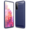 Szczotkowane Etui z TPU do Samsung Galaxy S21 5G - Włókno Węglowe - Błękit