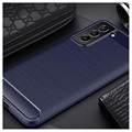Szczotkowane Etui z TPU do Samsung Galaxy S21 FE 5G - Włókno węglowe - Błękit