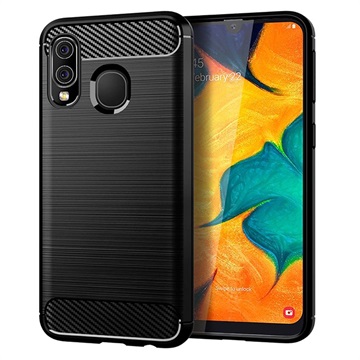 Szczotkowane Etui z TPU do Samsung Galaxy A40 - Włókno Węglowe - Czarne