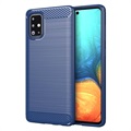 Szczotkowane Etui z TPU do Samsung Galaxy A71 - Włókno Węglowe - Błękit