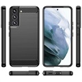 Szczotkowane Etui z TPU do Samsung Galaxy S22 5G - Włókno Węglowe - Czarne