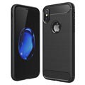 Szczotkowane Etui z TPU do iPhone X / iPhone XS - Włókno Węglowe - Czarne