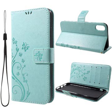 iPhone XR Etui-Portfel seria Butterfly - Cyjan